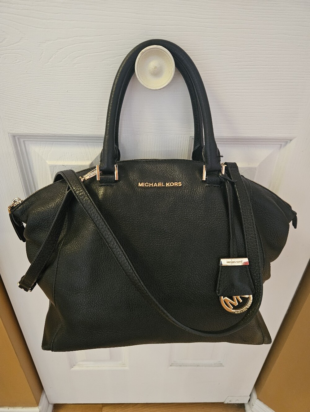Michael Kors Riley Large Satchel 30S5GRLS3L Leather Purse Handbag Black